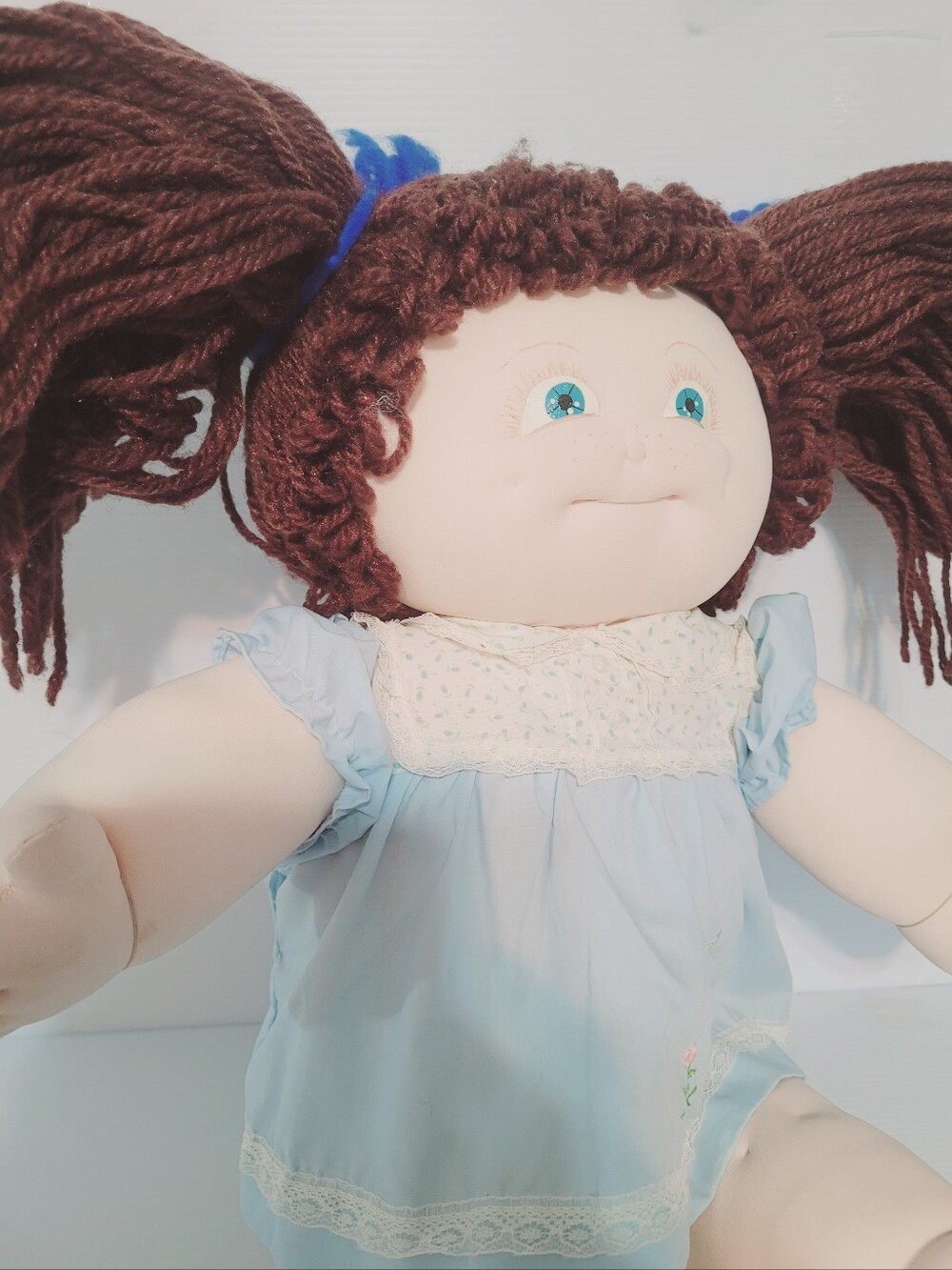 Handmade Cloth Doll 21" Blue Dress Yarn Hair Soft Doll